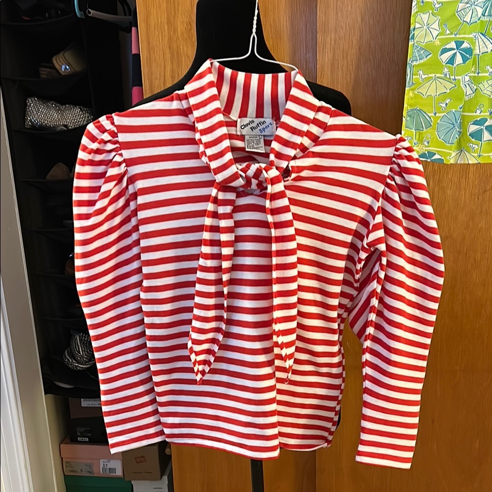 Red and White Striped Top with Bow